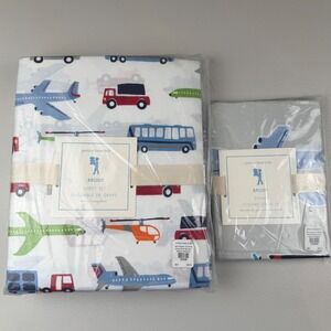 Pottery Barn Kids Brody Twin Sheet Set & Sham Transportation Theme NEW